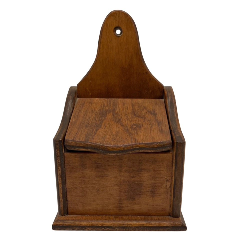 Vintage Wall Hanging Wooden Salt Box - Rustic Farmhouse Kitchen Decor Hinged Lid